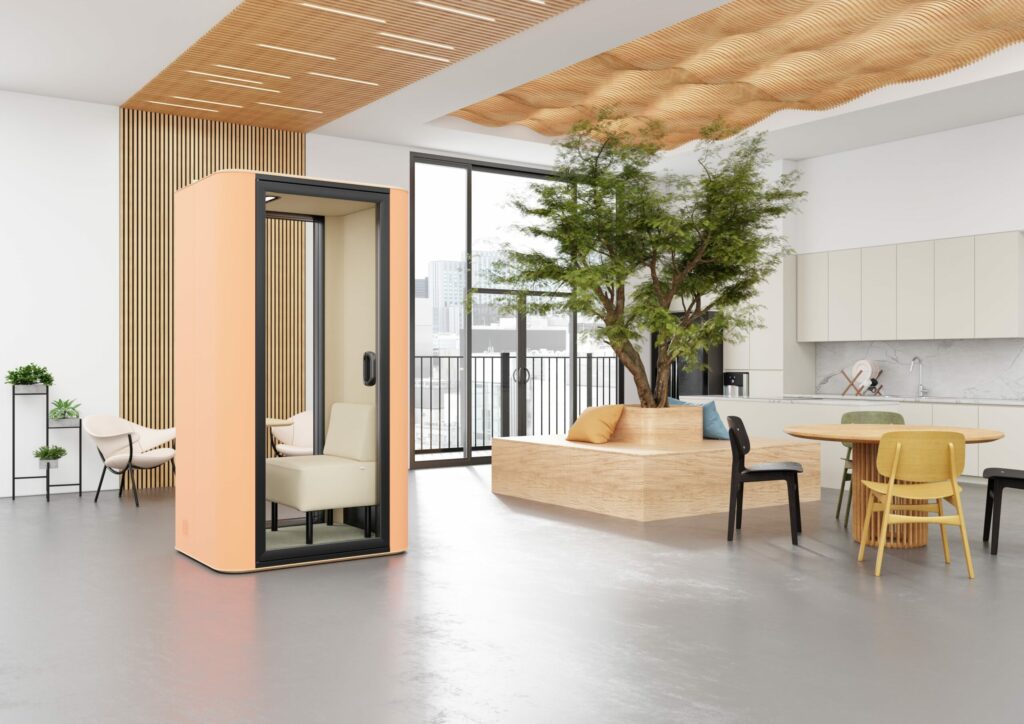 Telefonkabine BUBLIING mit Sitzplatz und Tisch