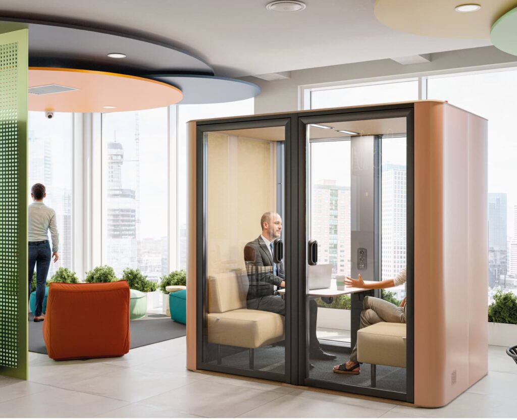 Telefonkabine BUBLIING mit Sitzplatz und Tisch